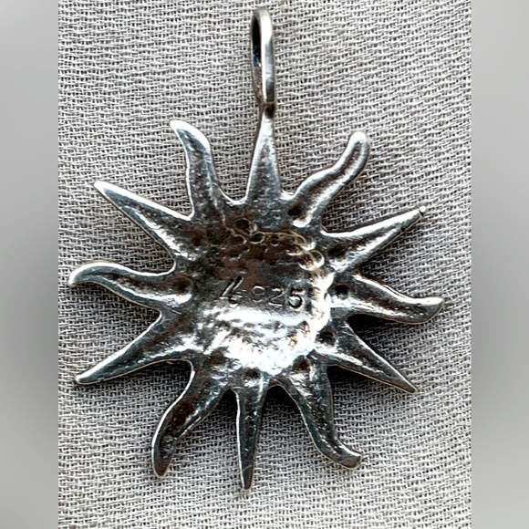 Vintage Sterling Silver 925 Smiling Sun Pendant - Picture 3 of 5